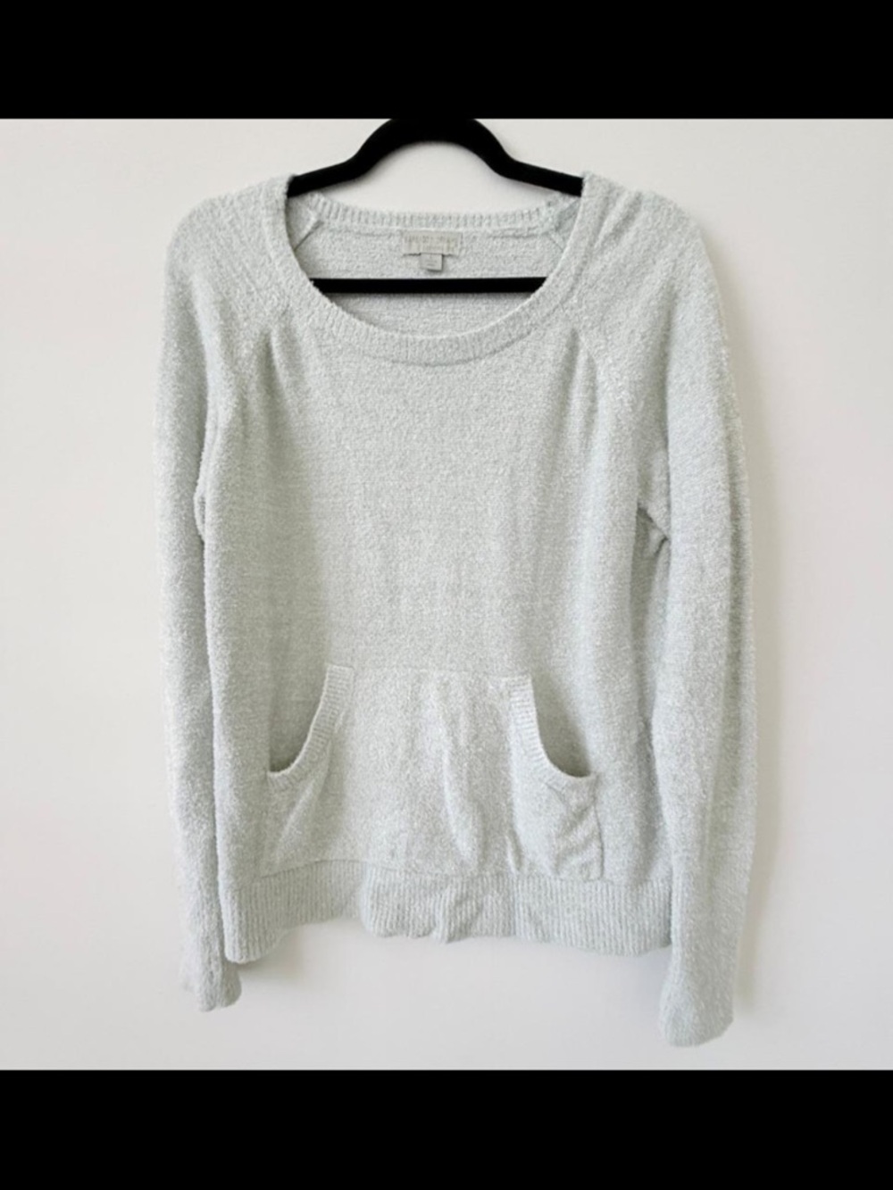 Barefoot Dreams CozyChic Lite Pullover Sweater Kangaroo Pocket Gray L